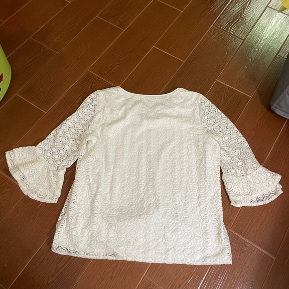Dress Barn white circle lace blouse size XL spandex quarter bell ruffle sleeves - Picture 10 of 12